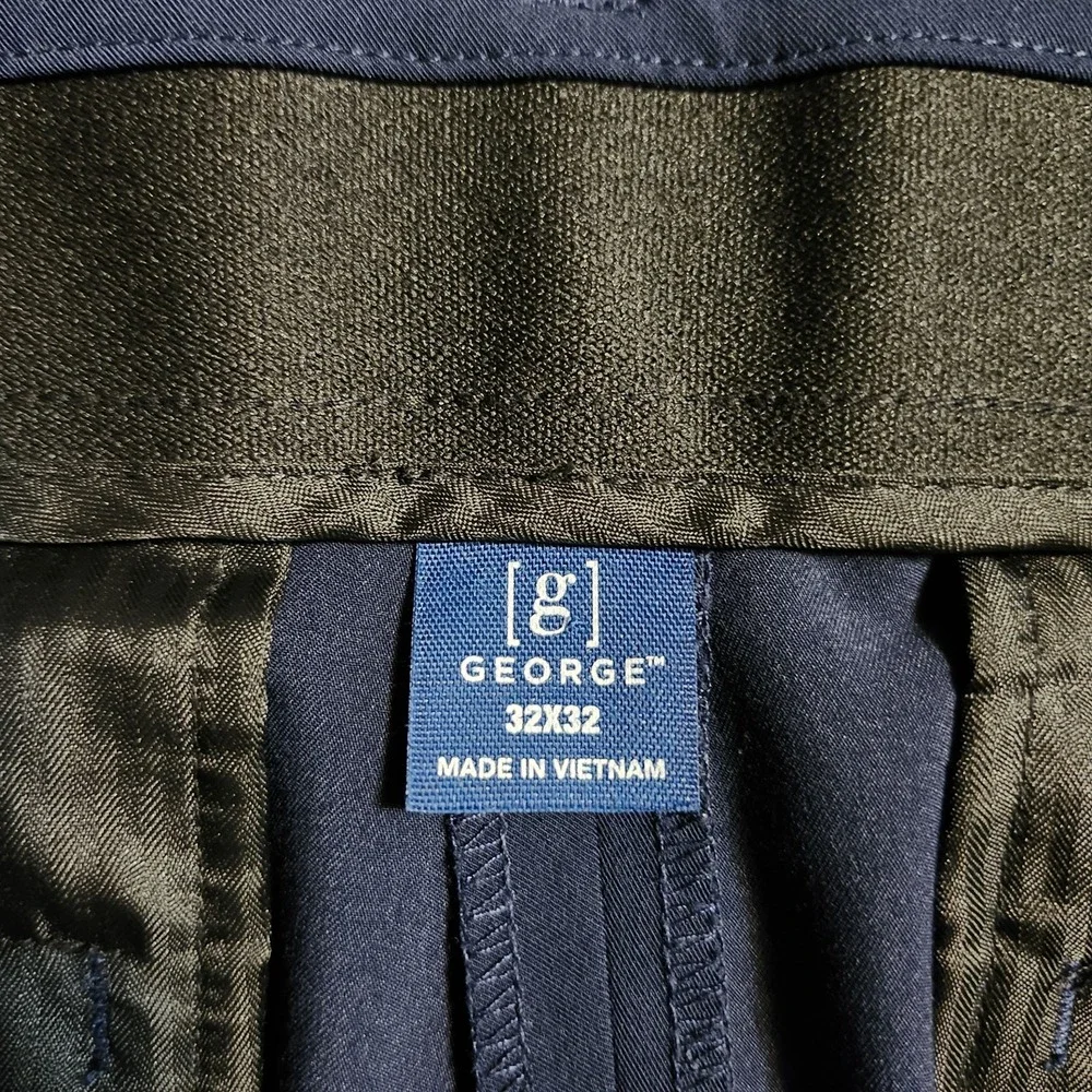 George Pants Mens 32X32 Blue Wrinkle Resistant Flat Front Straight Leg Office
